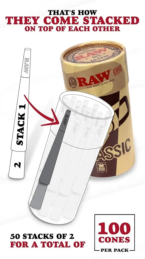 RAW Cones Classic King Size - 100 Pack Pre-Rolled Papers